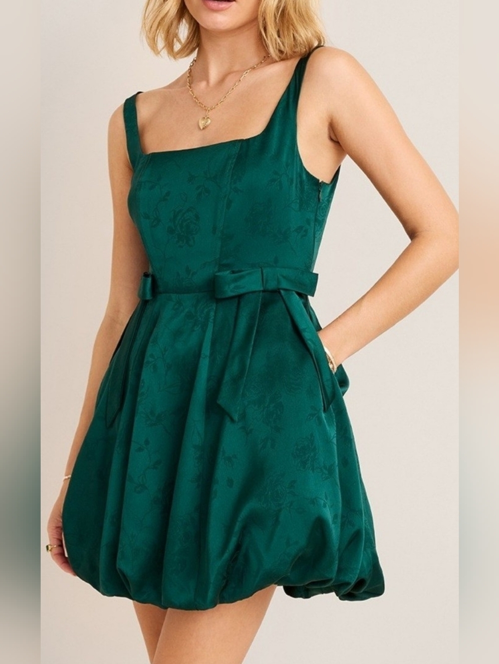 Francesca's Collections Teal Floral Satin Fit-and-Flare Mini Dress Size L